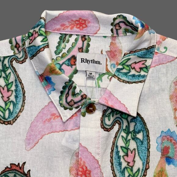 Rhythm Brookly Paisley Natural SS Shirt Size M NWT Linen/Rayon Blend - Picture 3 of 8